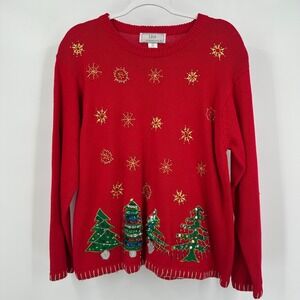Lisa International Womens‎ Vintage Christmas Sweater Size L Snowflakes Beaded